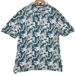 7 DIAMONDS Mens L Rue 4 Way Stretch Golf Polo Shirt Palm Leaves Print